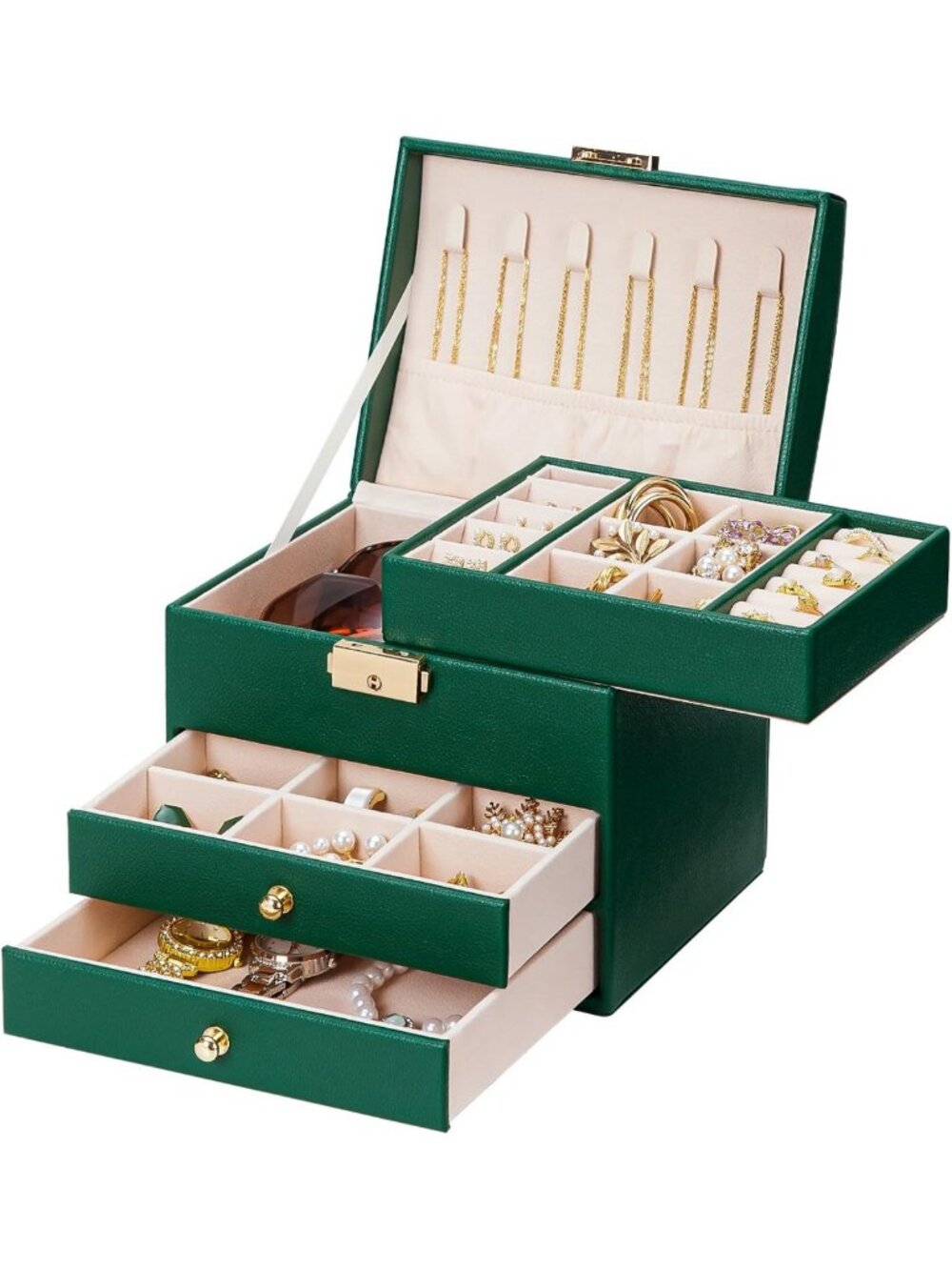 Chic 3-Layer Jewelry Box with Lock - Removable Tray for Rings, Necklaces